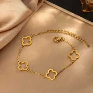 Gold Plated Stainless Steel Clover Charm Bracelet